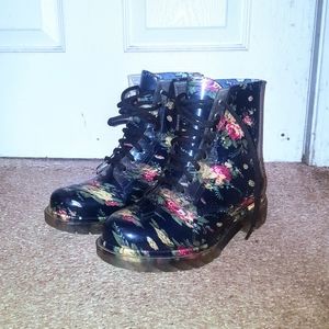 Floral Print Lace Up Rain Boots